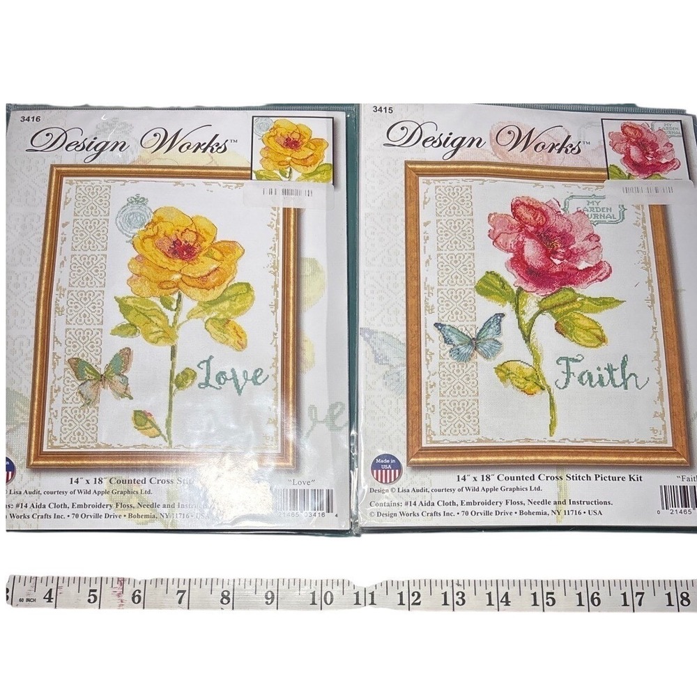Design Works Love Faith Counted Cross Stitch Kits 3415 3416 Set‎ of 2